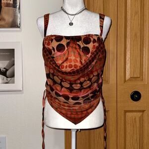 PrettyLittleThing Cowl Cami Top Womens 10 Brown Ombre Dot Ruched Seam Back Zip